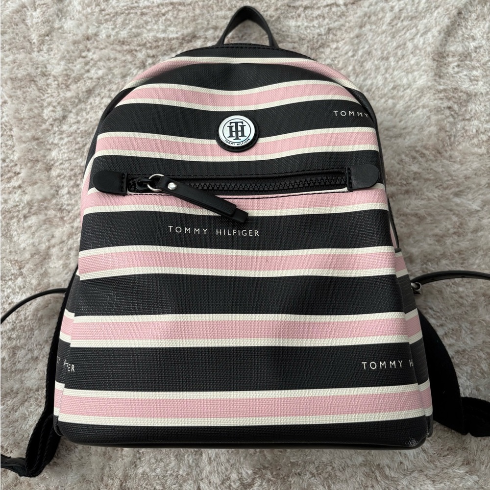 Tommy Hilfiger Black and Pink Striped Men's Backpack